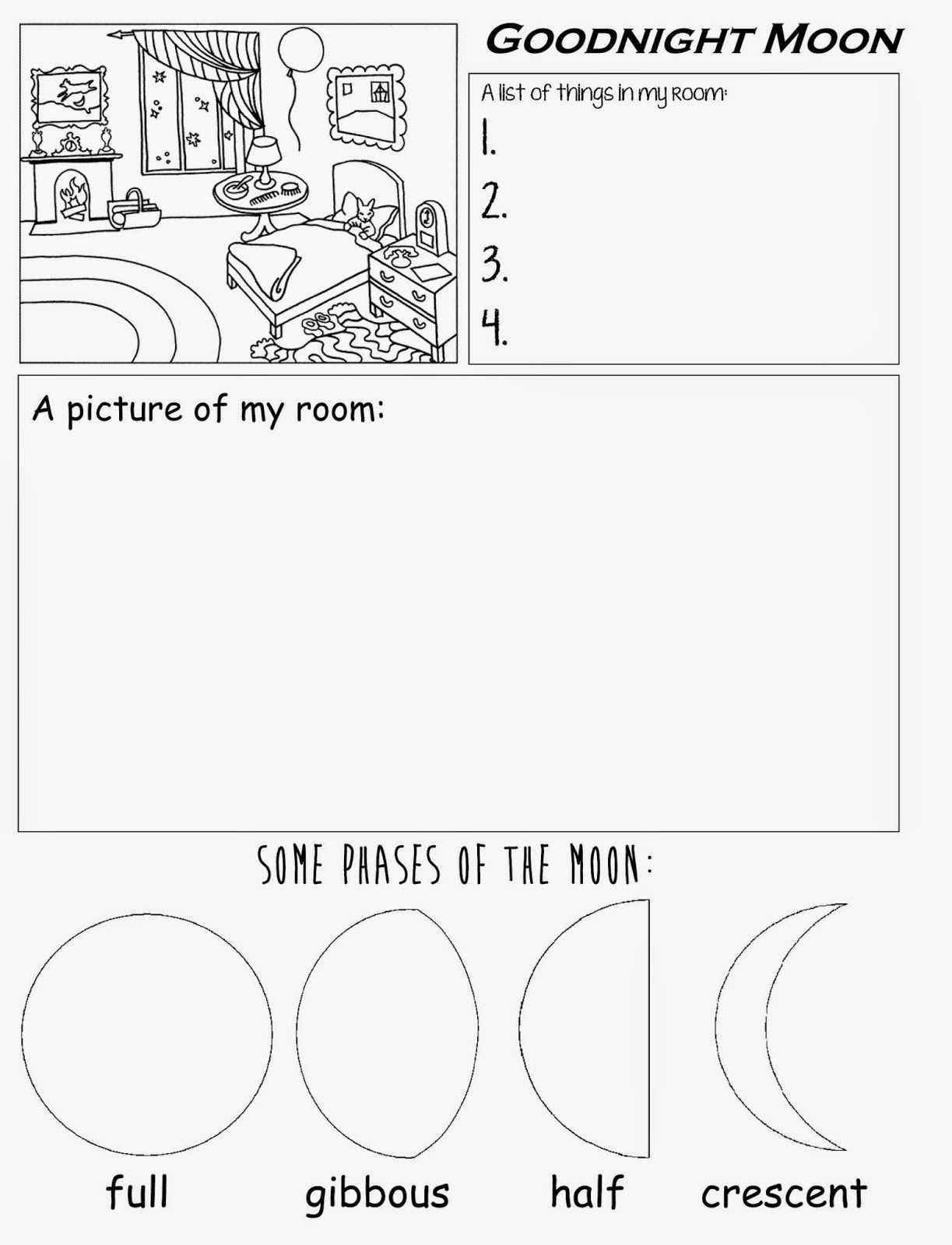 Goodnight Moon Free Printable Worksheet For Preschool Kindergarten - Free Printable Homework Worksheets