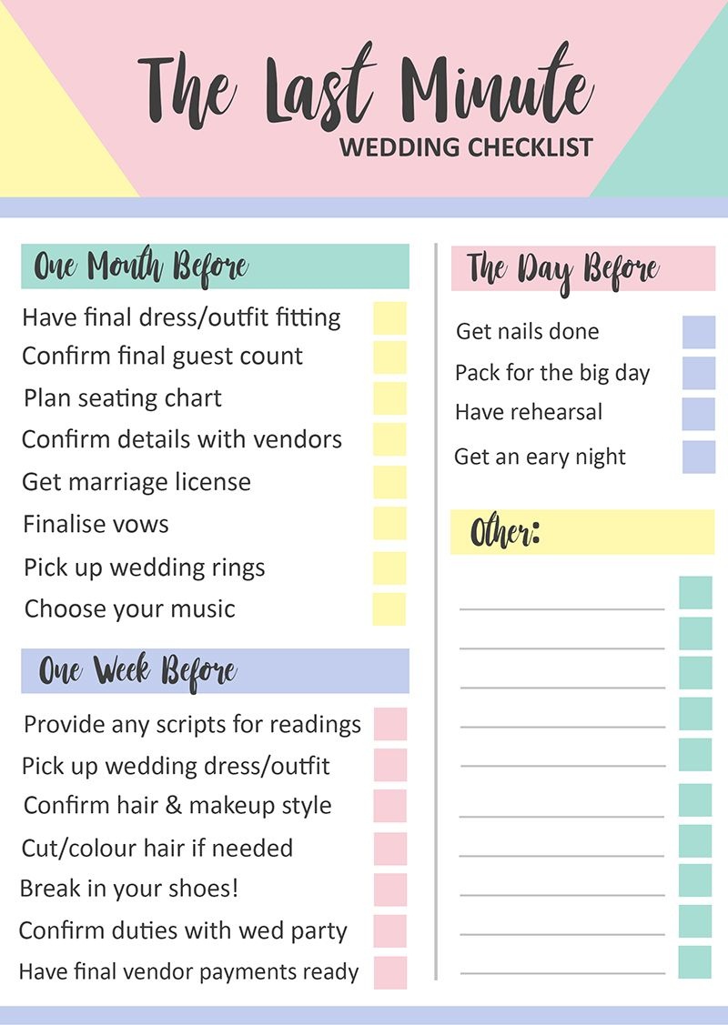 Grab This Free Printable Last Minute Wedding Checklist | Sarah's - Free Printable Wedding Checklist