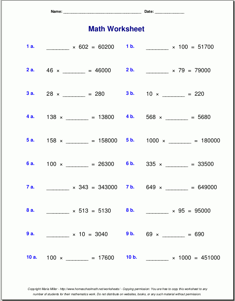 Grade 5 Multiplication Worksheets - Free Printable Multiplication Worksheets For 5Th Grade