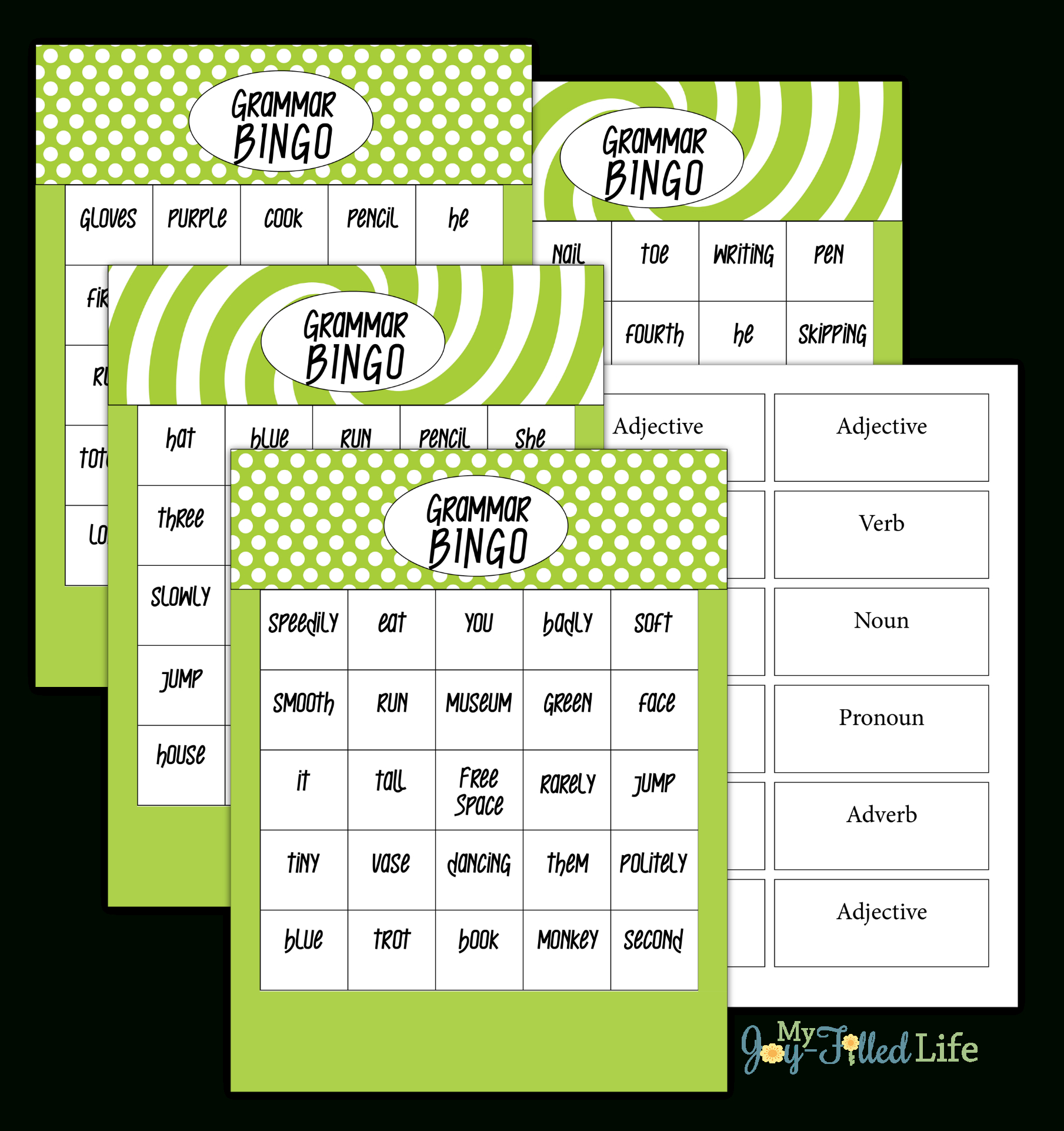 Grammar Bingo - Free Printable | Like A Teacher | Grammar Games - Free Printable Parts Of Speech Bingo