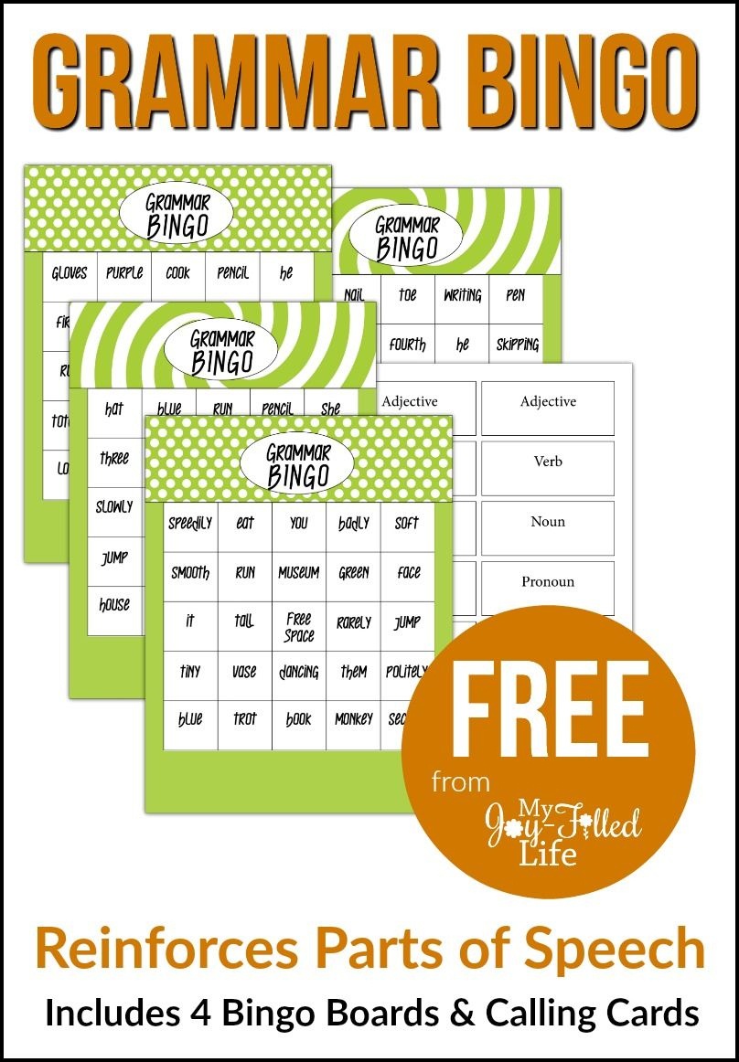Grammar Bingo - Free Printable | Must Follow Faith &amp; Family Bloggers - Free Printable Parts Of Speech Bingo