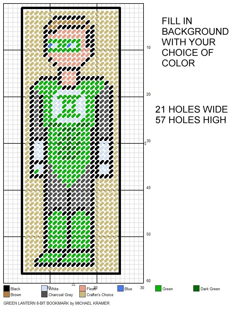 Green Lantern 8-Bit Bookmark Plastic Canvas Patternmichael - Free Printable Plastic Canvas Patterns Bookmarks