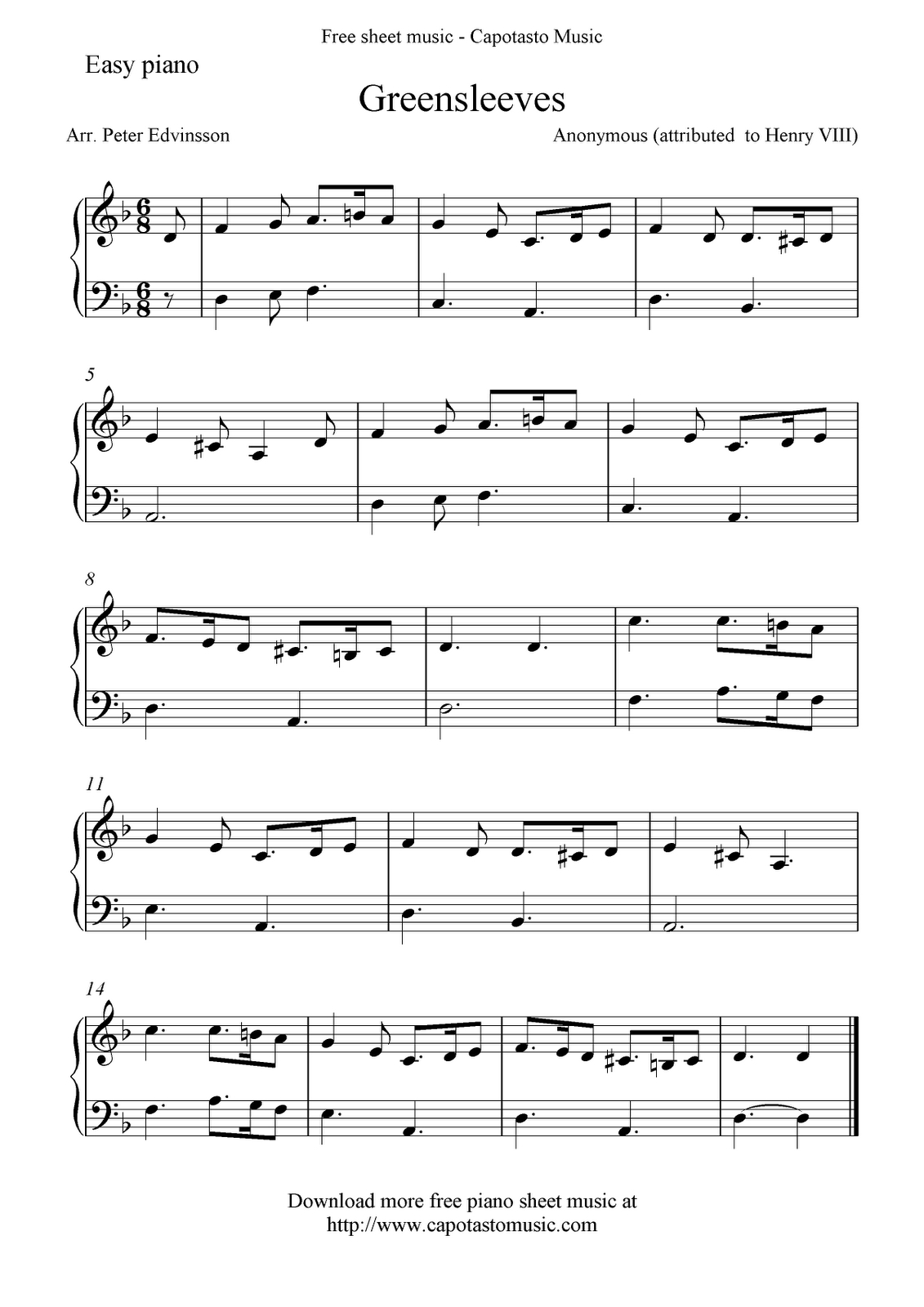 Greensleeves_Easy_Piano | Hedda In 2019 | Piano Sheet Music - Free Printable Classical Sheet Music For Piano