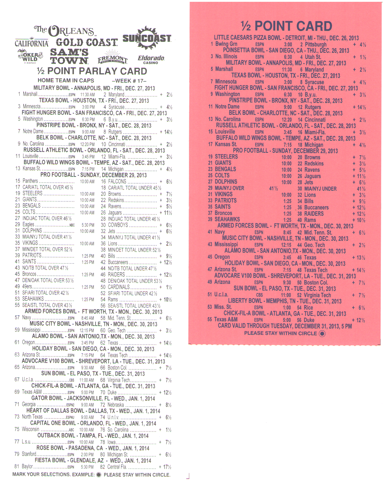 Half Point Parlay Cards - Sports Betting - Gambling - Page 20 - Free Printable Football Parlay Cards