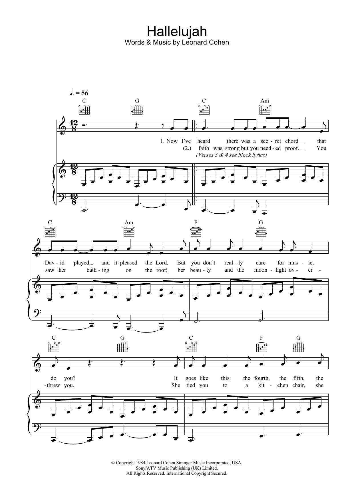 Hallelujah - Free Printable Piano Sheet Music For Hallelujah By Leonard Cohen