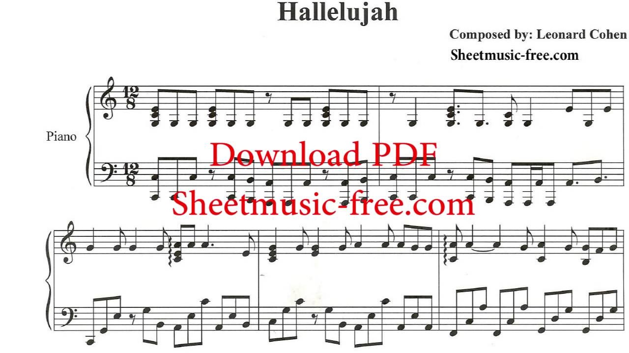 Free Printable Piano Sheet Music For Hallelujah By Leonard Cohen Free