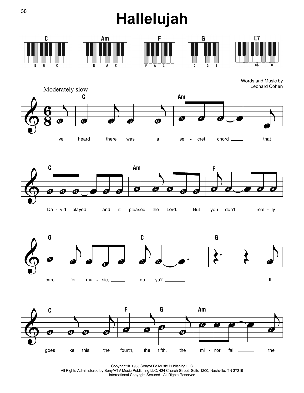 Hallelujah Sheet Music | Leonard Cohen | Super Easy Piano - Free Printable Piano Sheet Music For Hallelujah By Leonard Cohen