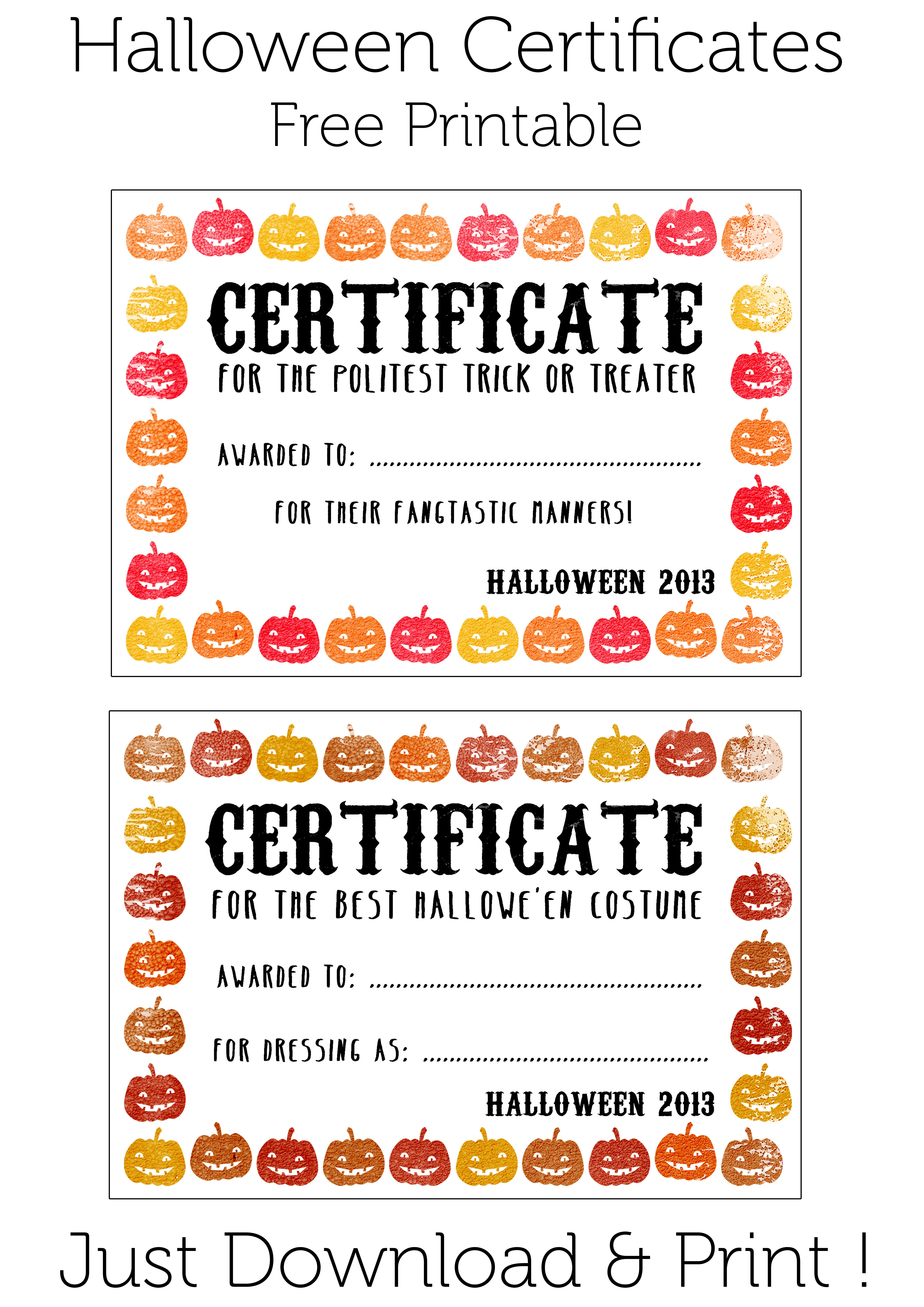 Halloween Certificates ! Give Them Out To Trick O&amp;#039; Treaters As Well - Best Costume Certificate Printable Free