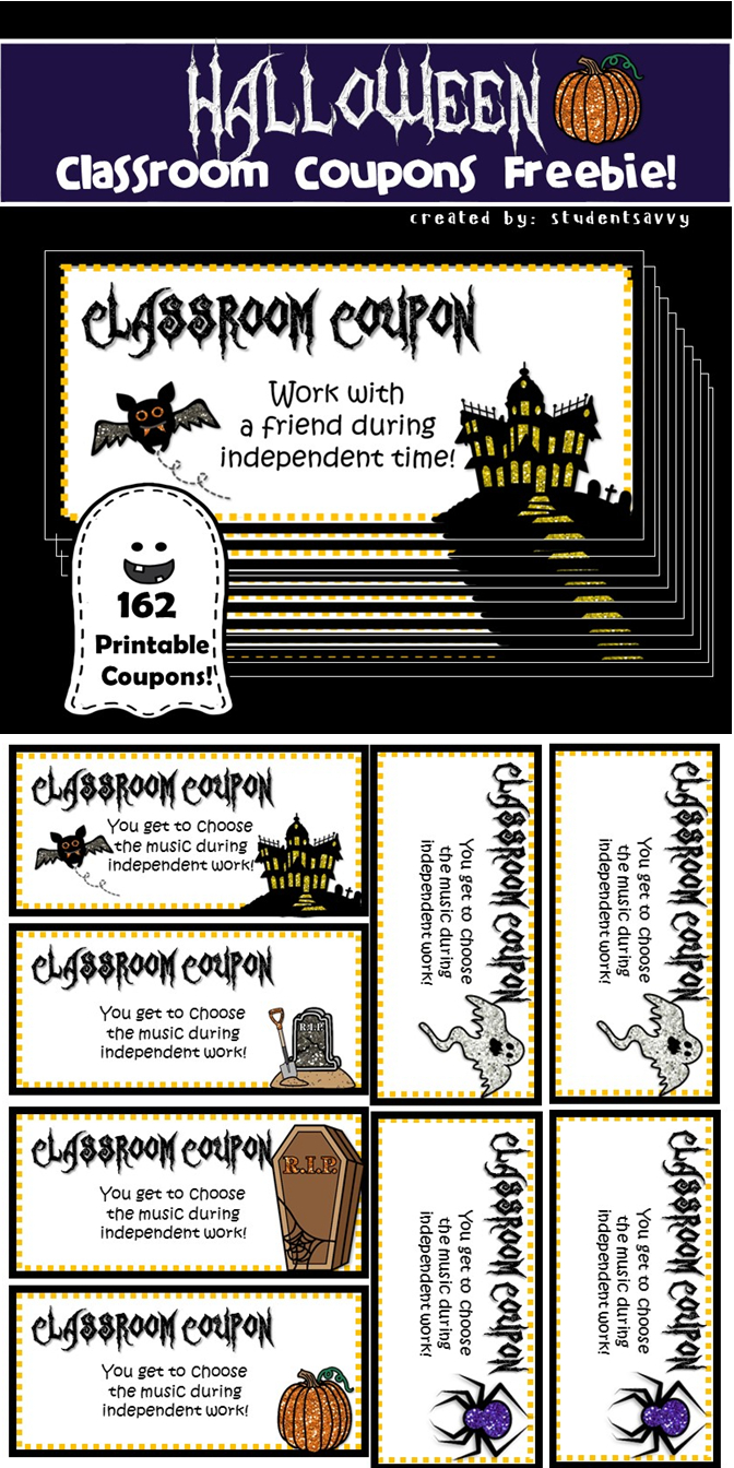 Halloween Classroom Coupons - Freebie | Teaching Freebies - Free Printable Homework Pass Coupon