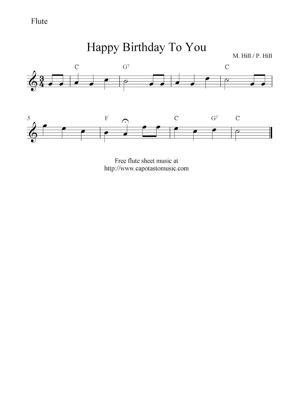 Happy Birthday To You, Free Flute Sheet Music Notes - Free Printable Flute Music