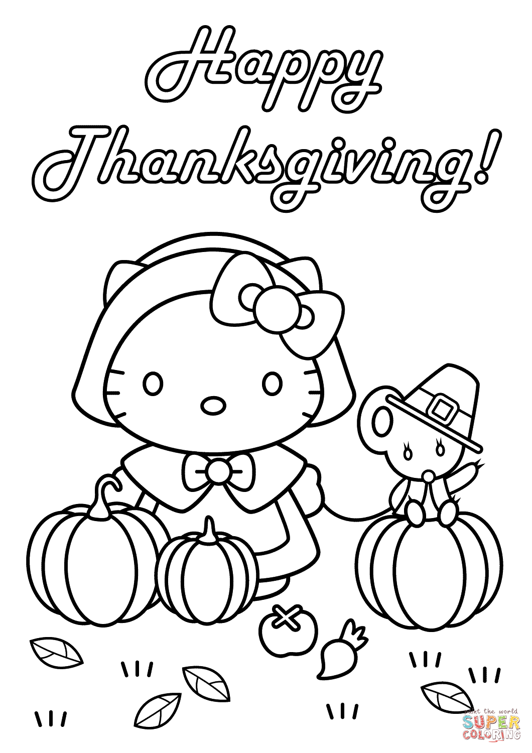 Hello Kitty Happy Thanksgiving Coloring Page | Free Printable - Free Printable Thanksgiving Coloring Pages
