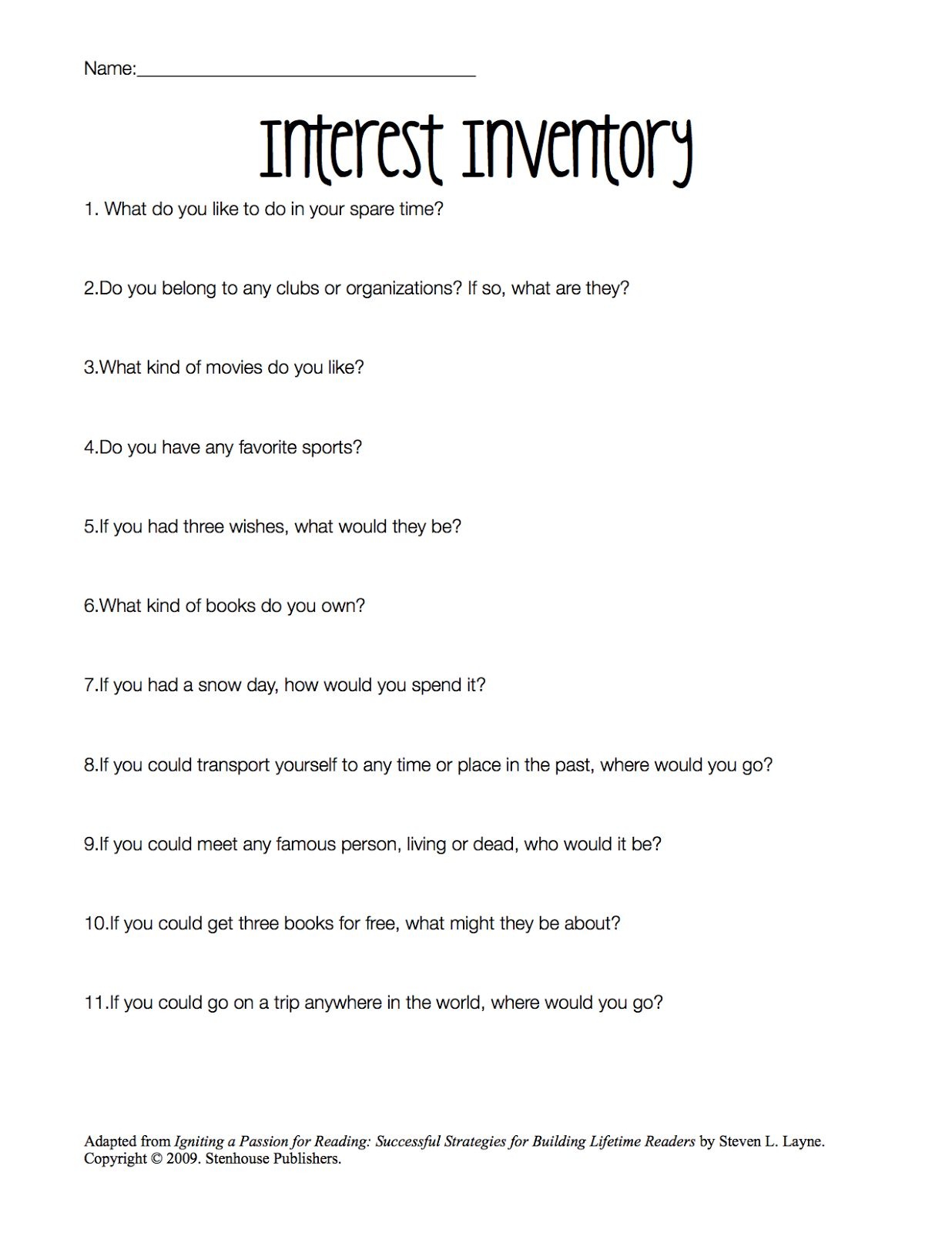 Printable Interest Inventory Printable Word Searches