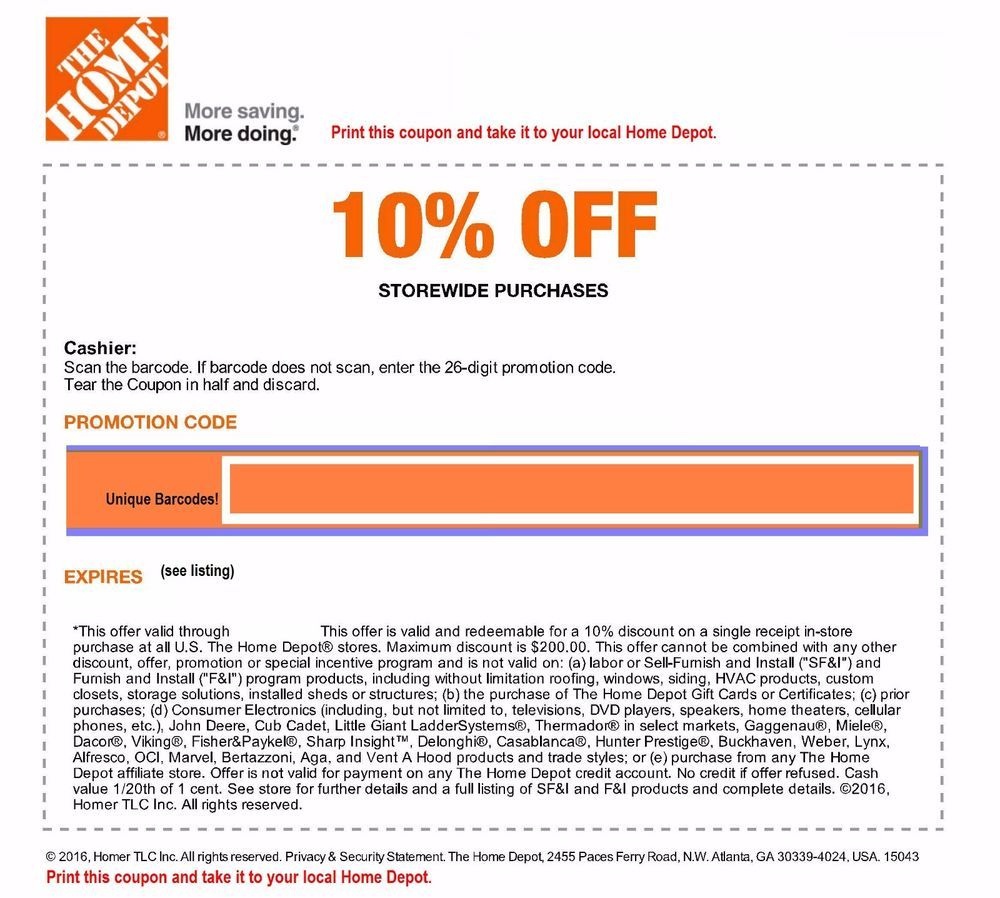 Home Depot 10 Off Coupon In Store Only Save Up To 200 Tools Free Printable Home Depot Coupons 