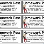Homework Pass {Freebie} Homework Pass Reward Good For One Night Of   Free Printable Homework Pass Coupon