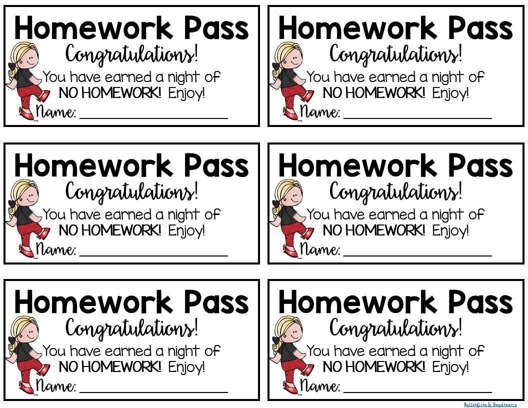 Homework Pass {Freebie} Homework Pass Reward Good For One Night Of - Free Printable Homework Pass Coupon