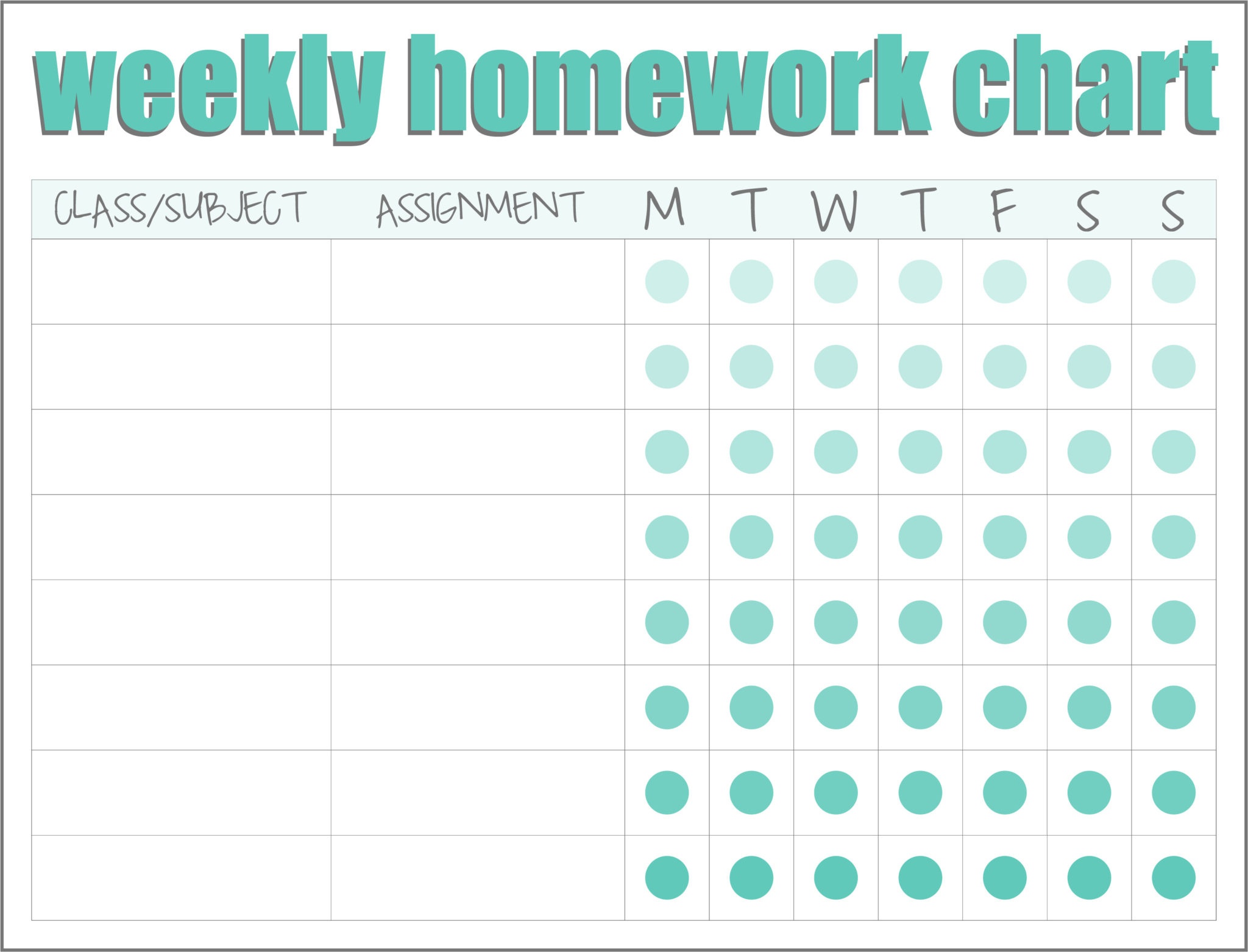 Free Printable Homework Reward Chart