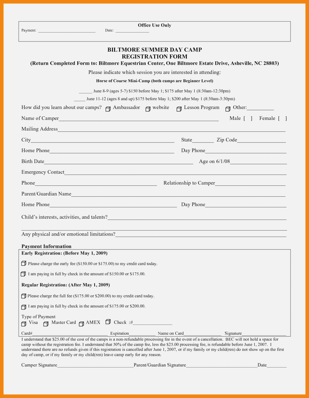 Free Printable Dance Camp Registration Forms Printable Forms Free Online