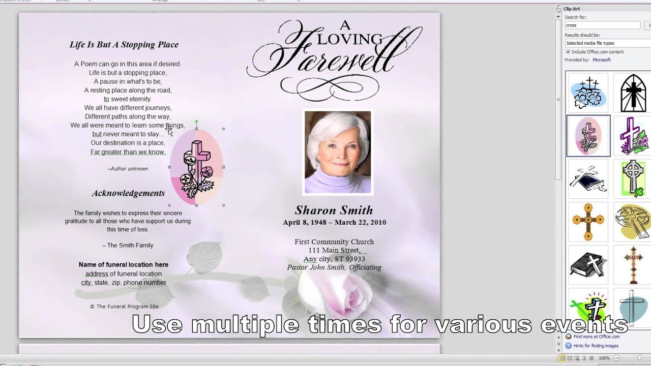 How To Make A Funeral Program In Word - Youtube - Free Printable Funeral Programs