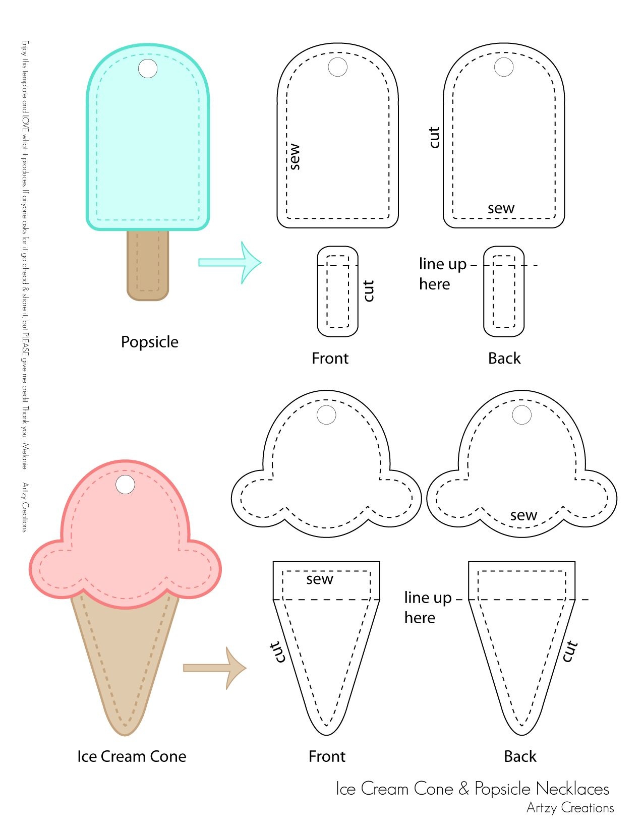 Ice Cream And Popsicle Necklaces For Kids With Free Template - Free Printable Popsicle Template
