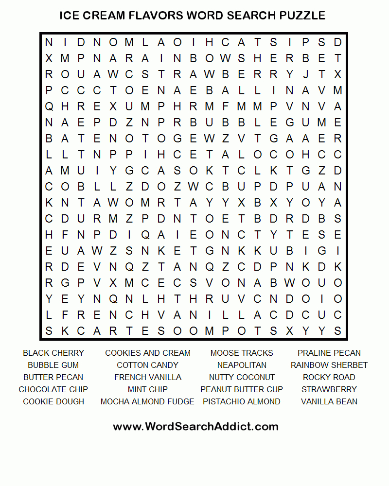 Ice Cream Flavors Word Search Puzzle | Happy Creative Ice Cream - Free Printable Word Searches For Adults