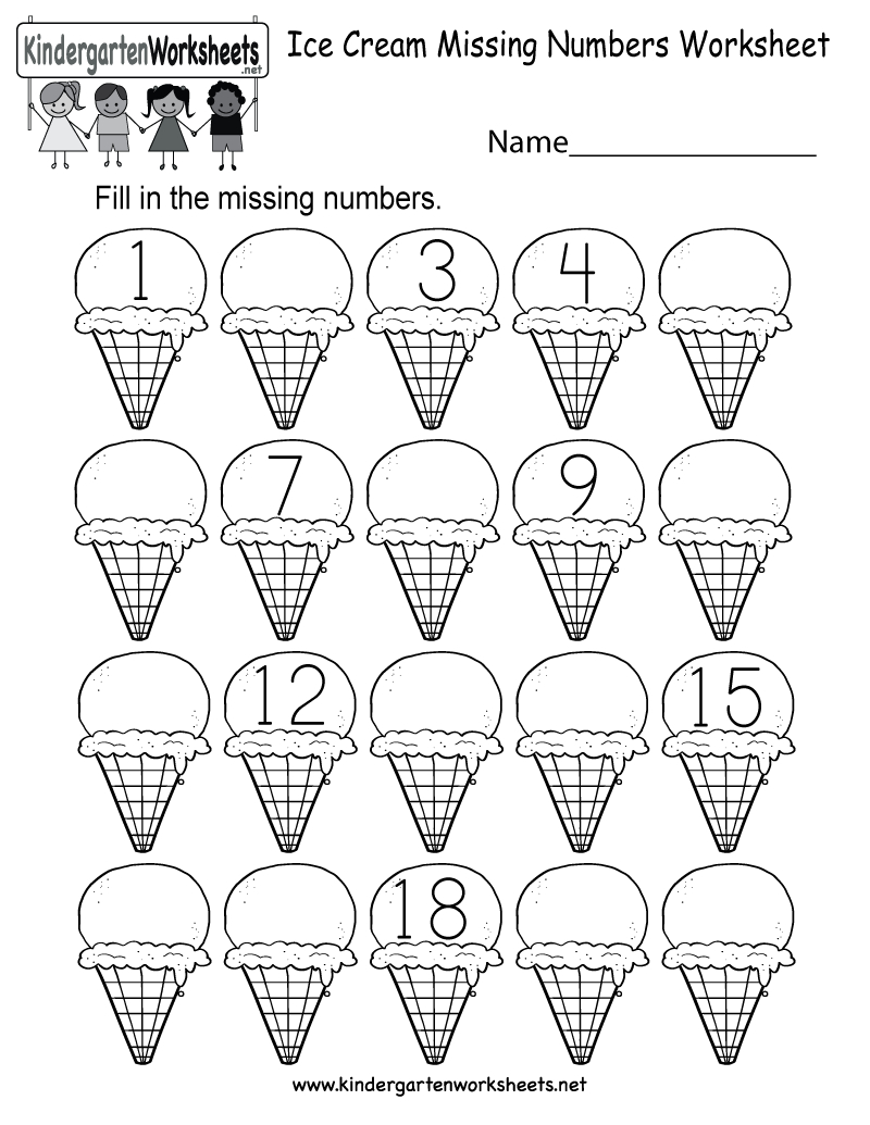 Ice Cream Missing Numbers 1-20 Worksheet For Kindergarten (Free - Free Printable Missing Number Worksheets
