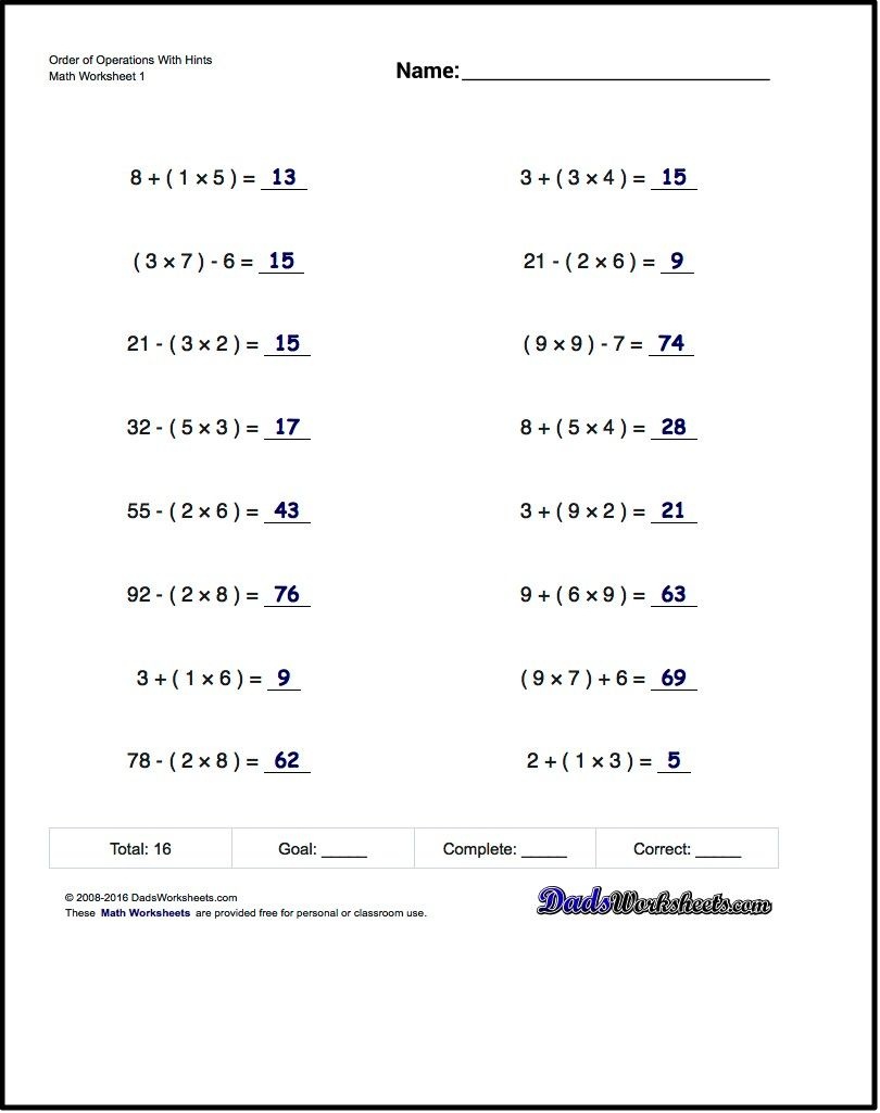 If You Are Looking For Order Of Operations Worksheets That Test Your - Free Printable Math Worksheets 6Th Grade Order Operations