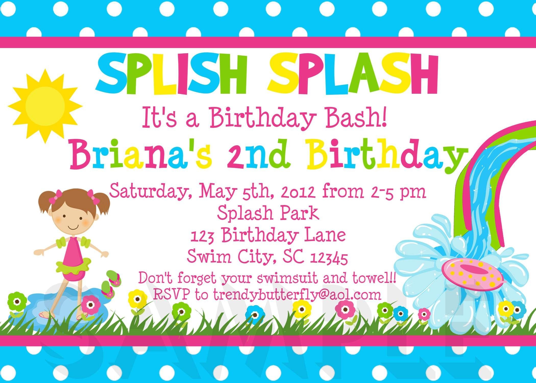 Image For Free Printable Kids Birthday Party Invitations Template - Free Printable Water Park Birthday Invitations