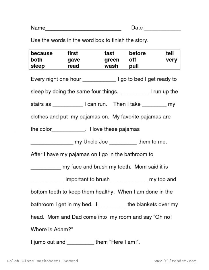 Free Printable Cloze Worksheets Back To School