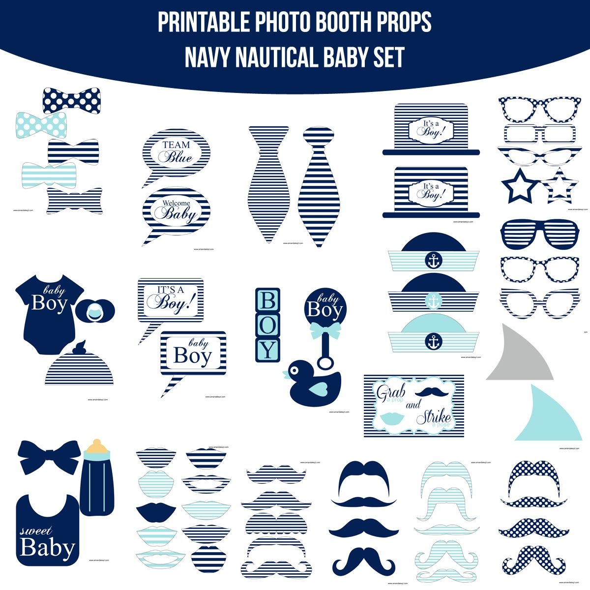 Instant Download Baby Nautical Navy Printable Photo Booth Prop Set - Free Printable Boy Baby Shower Photo Booth Props