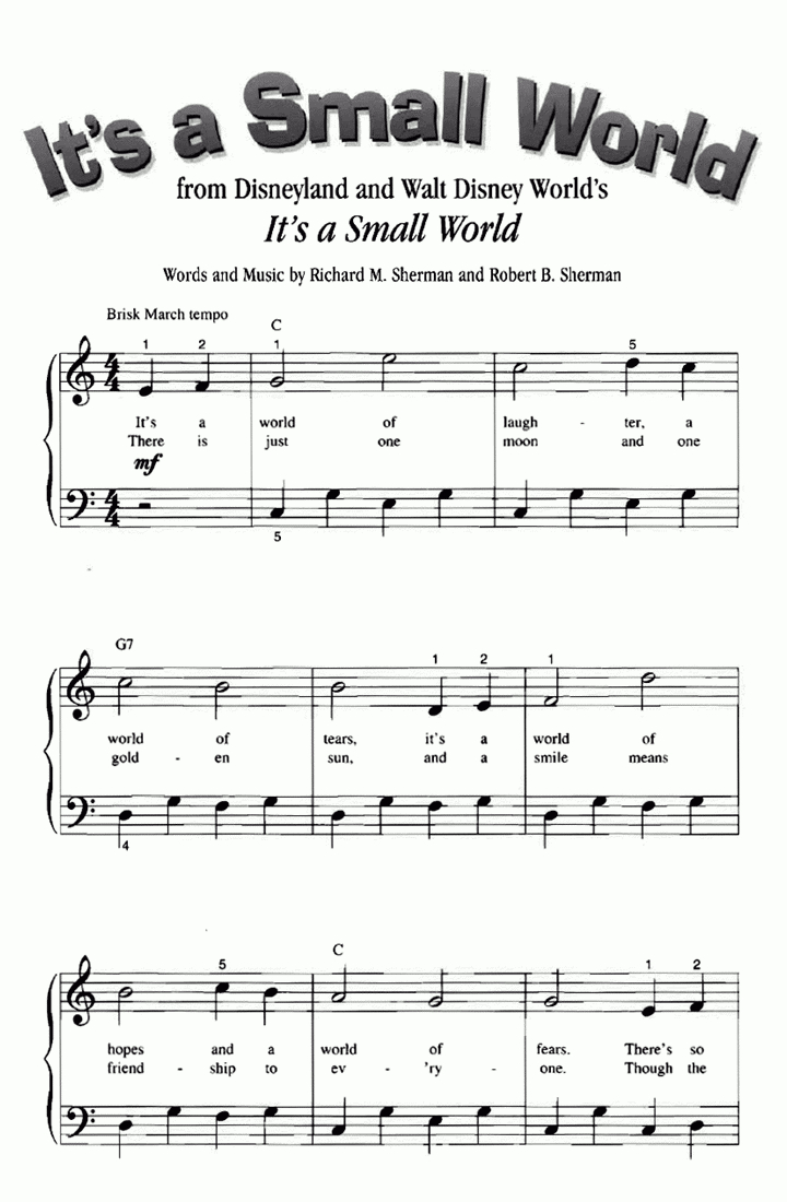 It&amp;#039;s A Small World Piano Sheet Music – Guitar Chords – Walt Disney - Free Printable Sheet Music For Piano