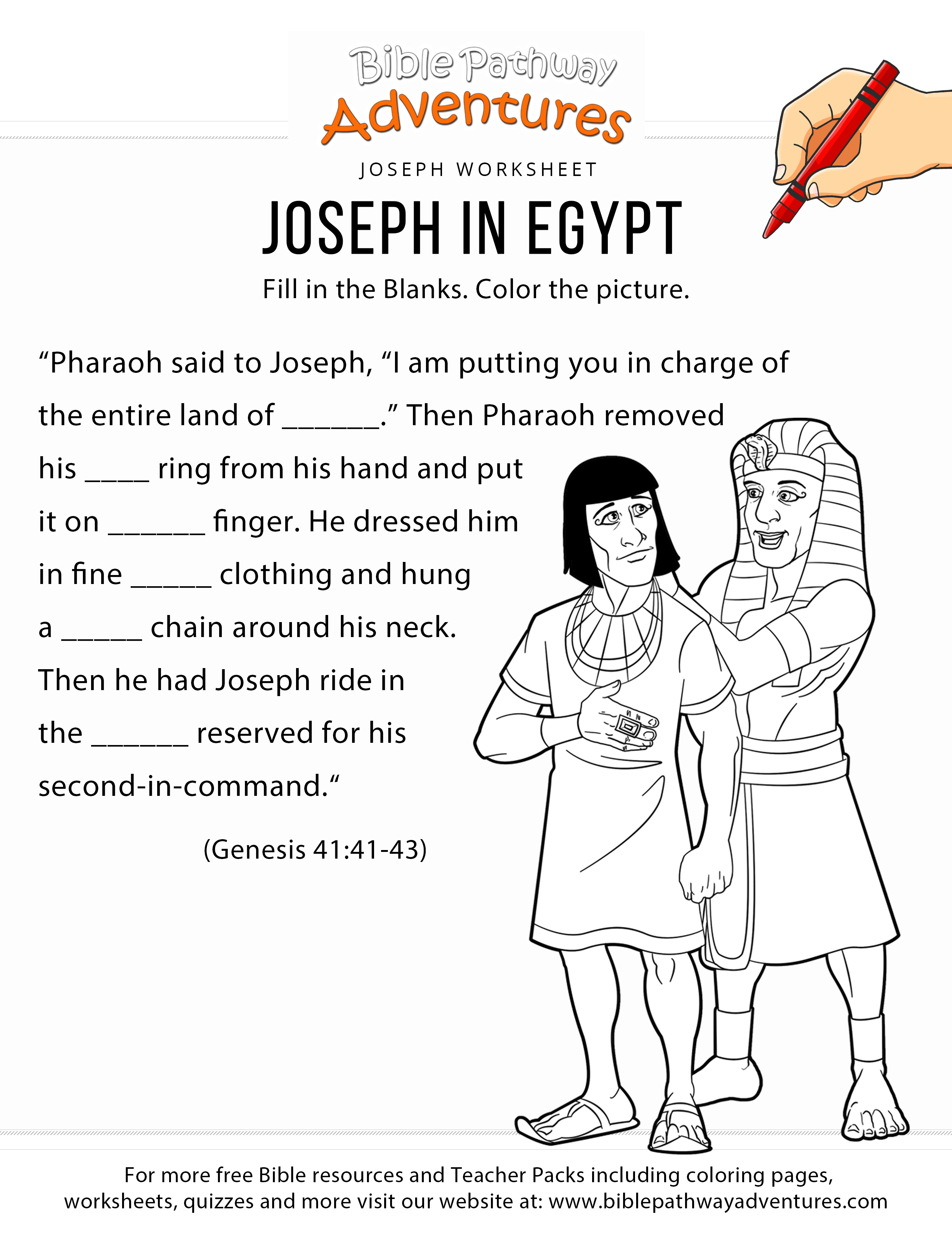 Joseph In Egypt Worksheet And Coloring Page | Joseph | Bible Study - Free Printable Children&amp;amp;#039;s Bible Lessons Worksheets