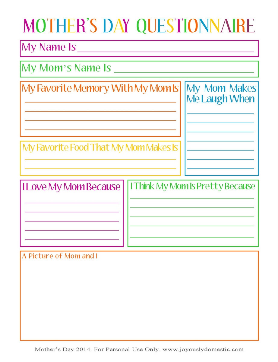 Joyously Domestic: Free Mother's Day Questionnaire Printable - Free Printable Mother's Day Questionnaire