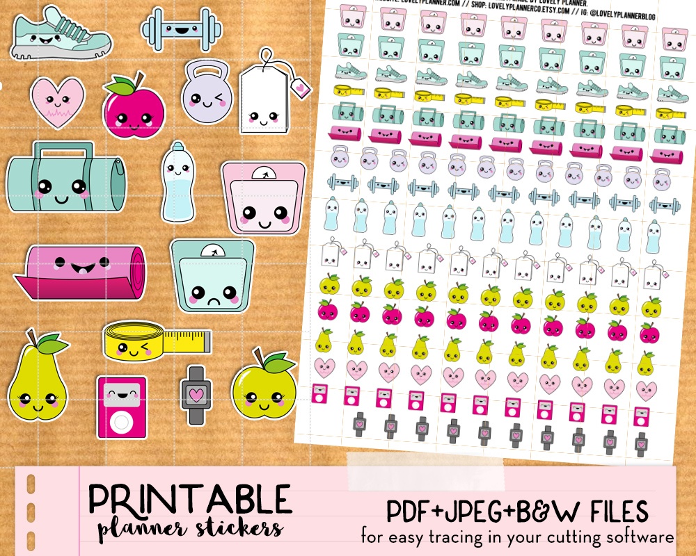 Kawaii Steps And Run Tracker Stickers For Your Planner - Free - Free Printable Kawaii Stickers
