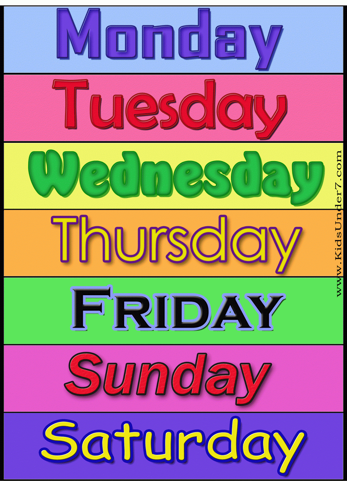 Kids Under 7: Days Of The Week Flash Cards - Free Printable Days Of The Week Cards