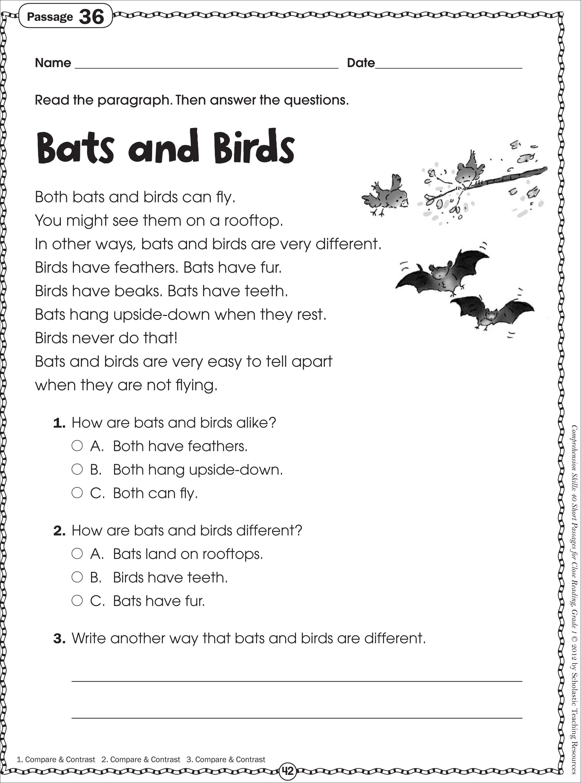 Kindergarten: Free Printable Kindergarten Reading Worksheets. Year 1 - Free Printable Short Stories For Grade 3