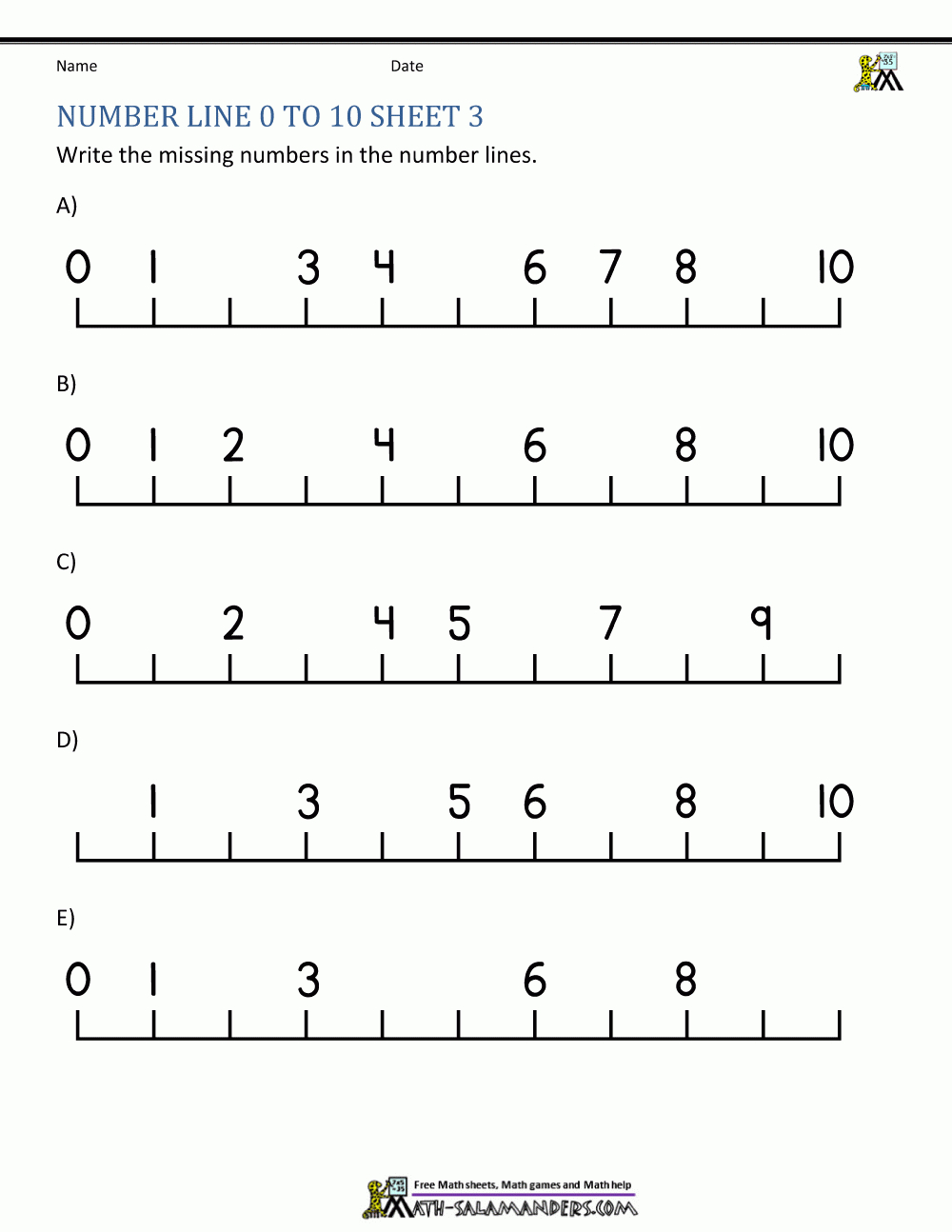 Kindergarten Number Worksheets - Free Printable Number Line Worksheets