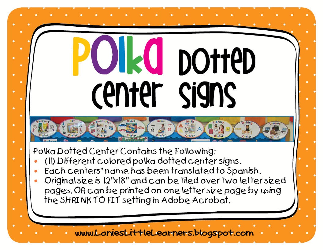 Lanie's Little Learners: Polka Dotted Center Signs - Free Printable Classroom Signs And Labels
