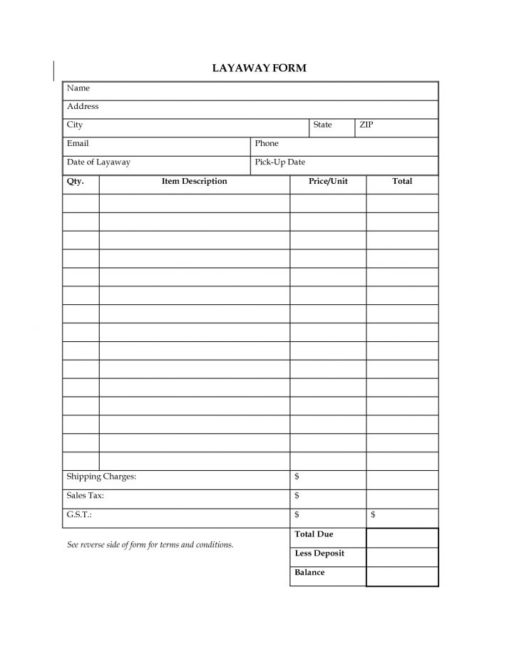 Free Printable Layaway Forms