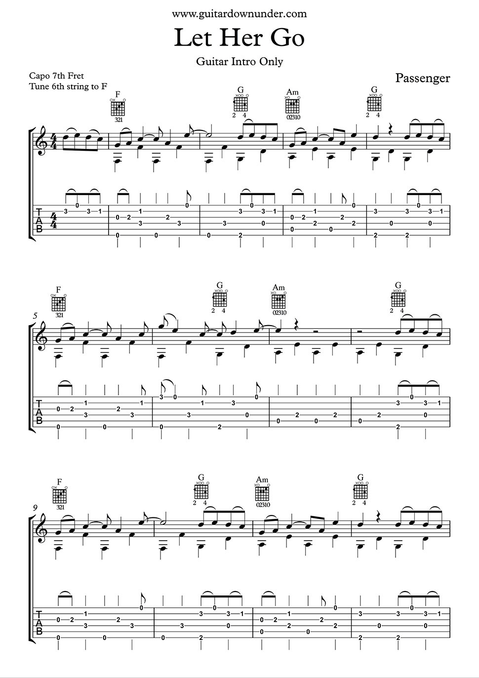 Let Her Go - Chords And Lyricspassenger Includes Correct Guitar Tab. - Let Her Go Piano Sheet Music Free Printable