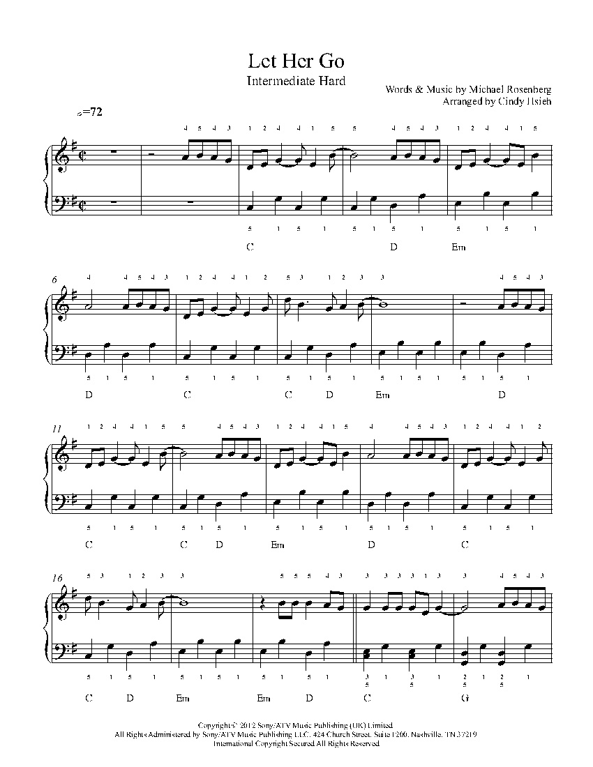Let Her Gopassenger Piano Sheet Music | Intermediate Level - Let Her Go Piano Sheet Music Free Printable