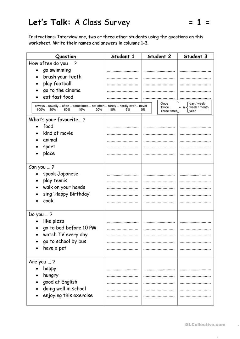 Let&amp;#039;s Talk - A Class Survey Worksheet - Free Esl Printable - Make A Printable Survey Free