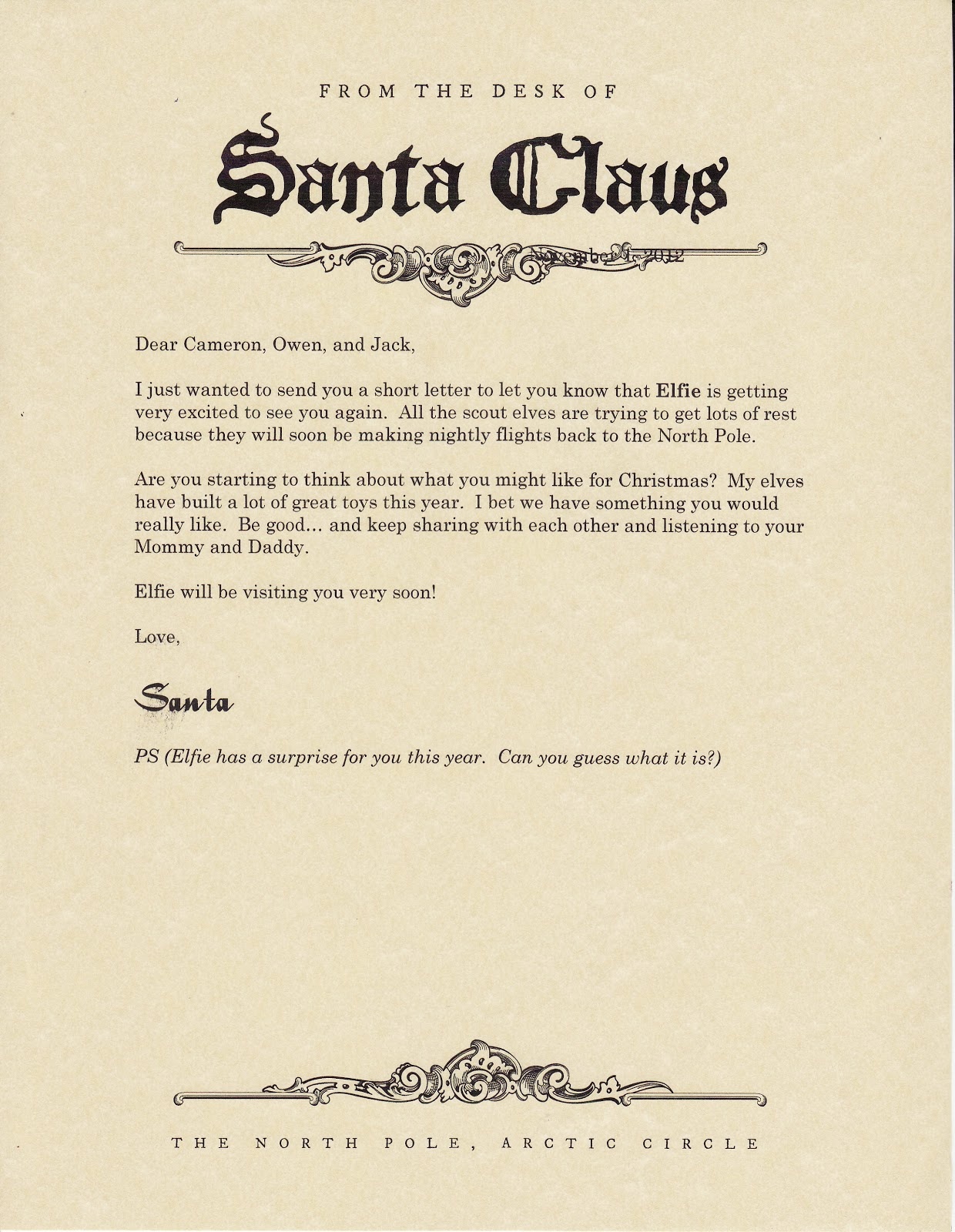 Letter From Santa (North Pole Stationary Printable) Announcing Elf - North Pole Stationary Printable Free