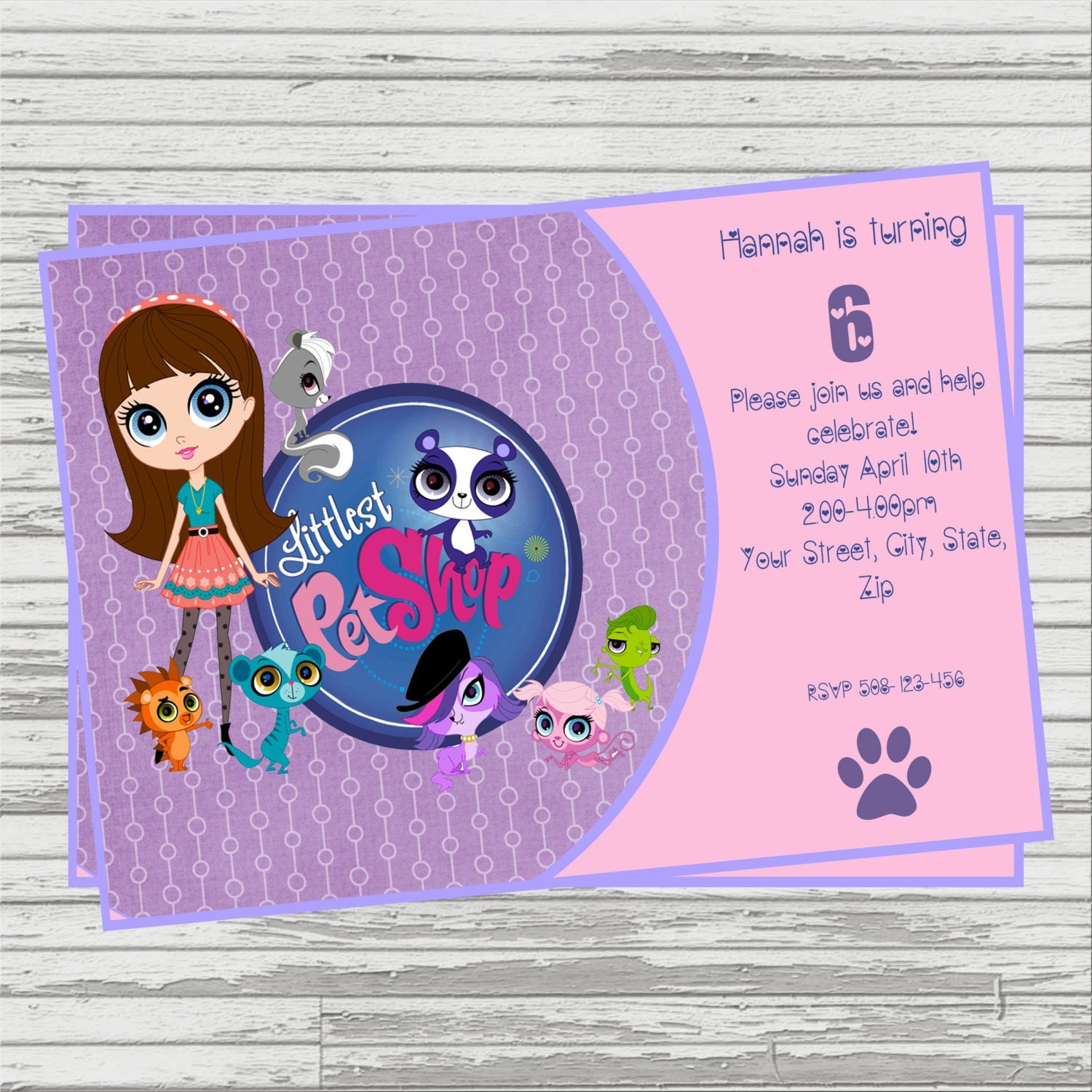 Littlest Pet Shop Digital Birthday Invitation. | Etsy - Littlest Pet Shop Invitations Printable Free