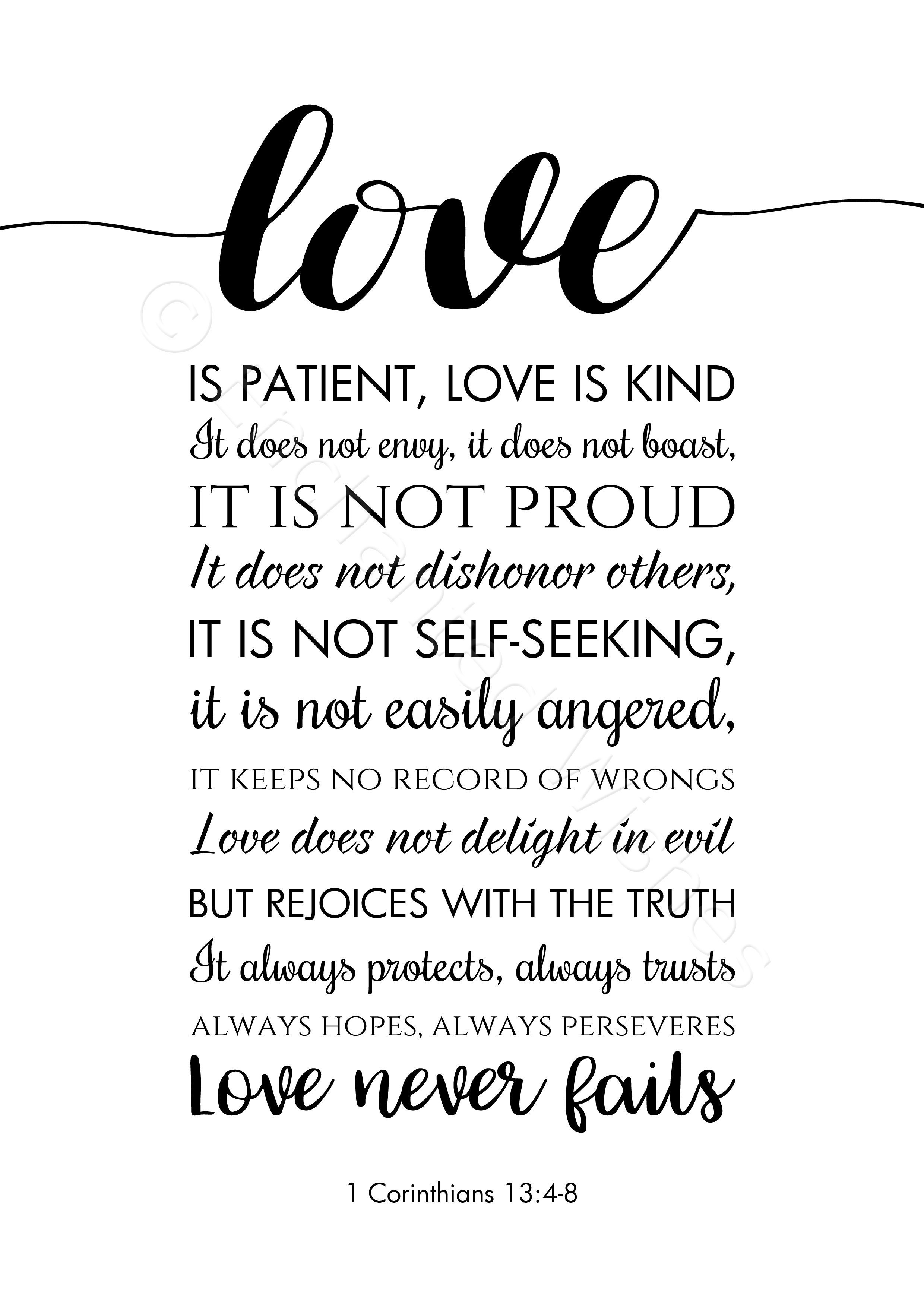 Love Is Patient Love Is Kind Bible Verse Quote Print | Art Prints - Love Is Patient Love Is Kind Free Printable