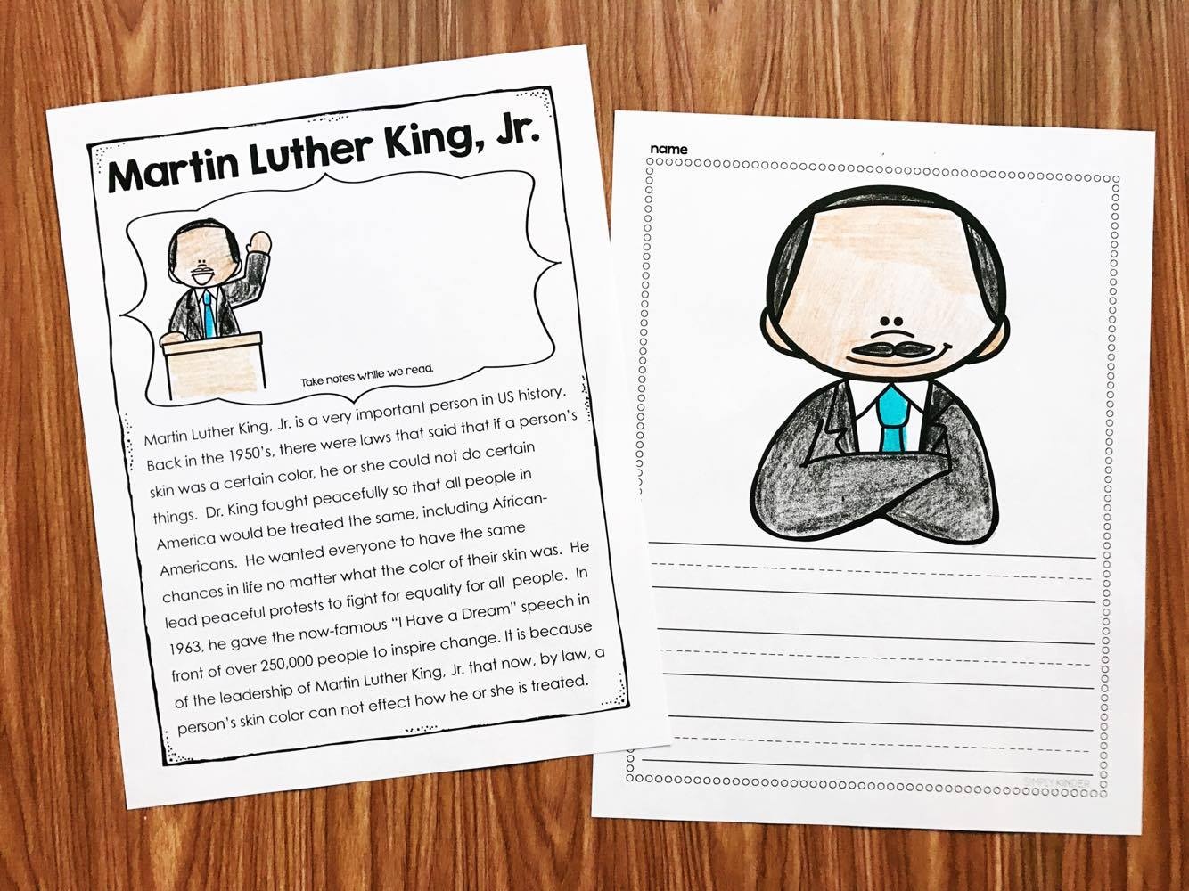 Martin Luther King Kindergarten Printables - Simply Kinder - Free Printable Martin Luther King Jr Worksheets For Kindergarten