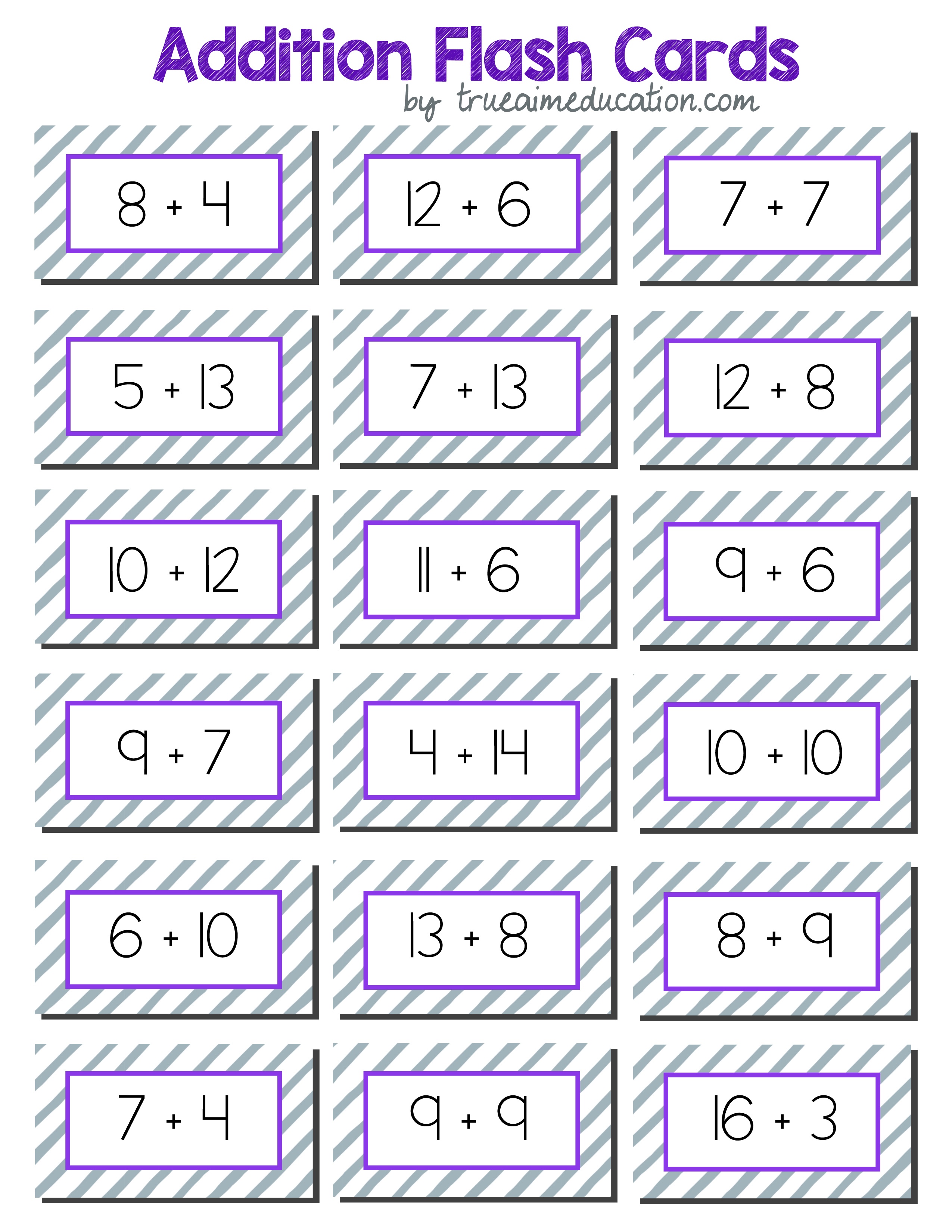 Math Games: 20+ Addition And Subtraction Games For Elementary - Free Printable Addition Flash Cards