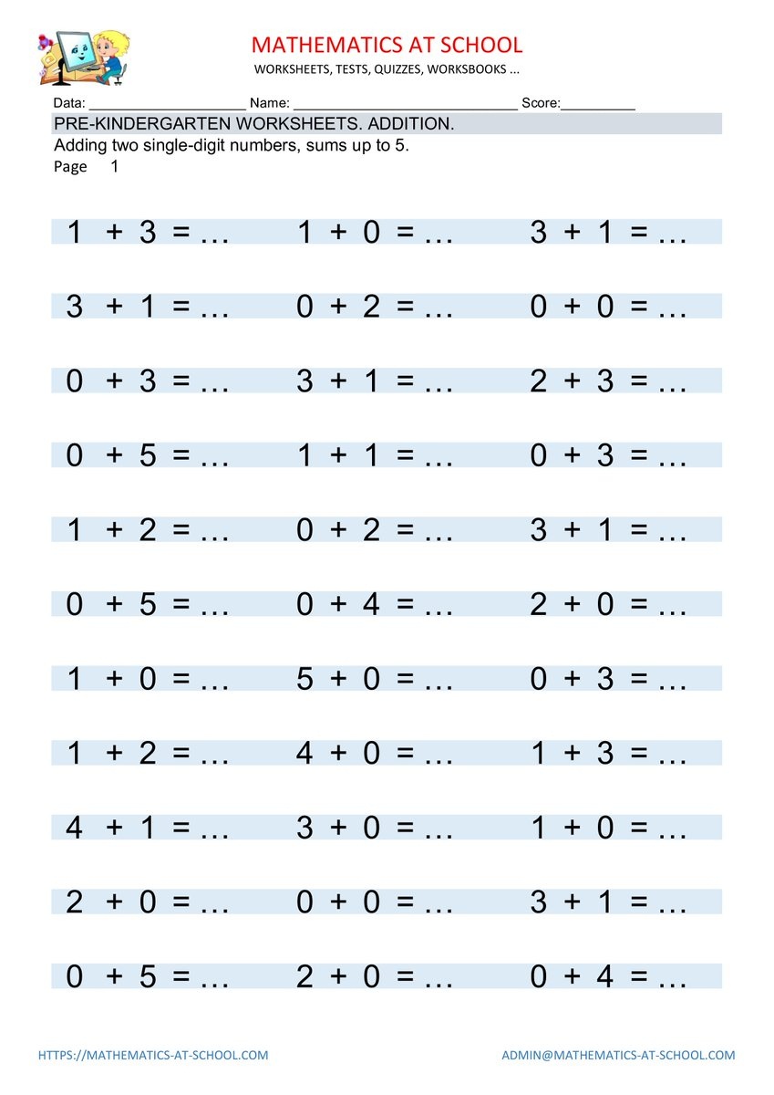 Mathematics School Ar Twitter: “Pre-Kindergarten Worksheets: Numbers - Free Printable Pre K Worksheets