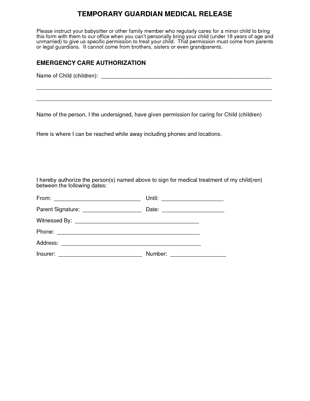 Medical+Authorization+Form+For+Grandparents | For More Medical - Free Printable Medical Forms Kit