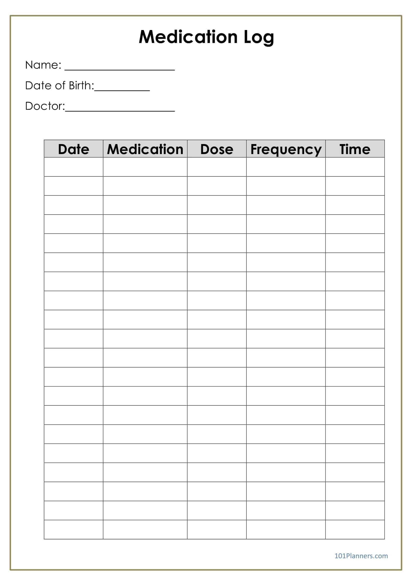Medication Log - Free Printable Medication Log