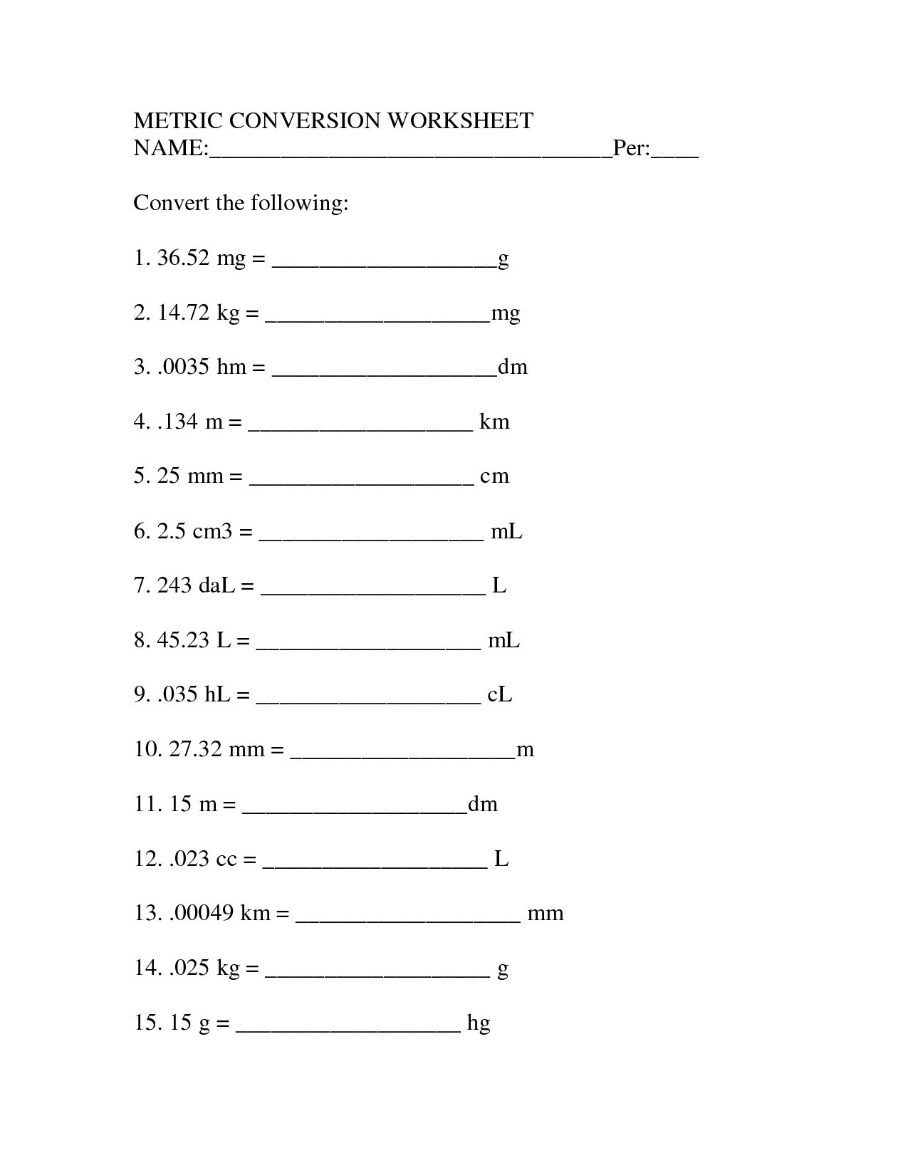 Metric Unit Conversion Worksheet | Physical Science | Metric System - Free Printable Physics Worksheets